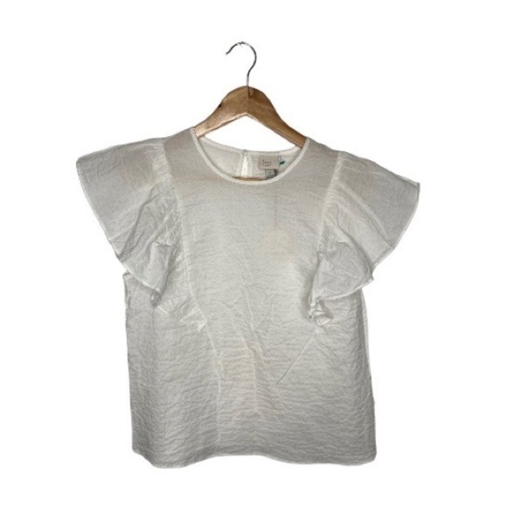 a new day Flutter Sleeve White Crinkle Short Sleeve Blouse | Small
